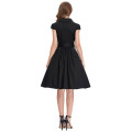 Grace Karin Wholesale Cap Sleeve Cotton Lapel Collar Black Deep V Neck Vintage 1950s Dress CL6087-1